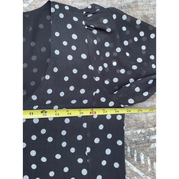 Retro Polka Dot Chiffon Button Blouse Black White Smocked Cuffs Sz 4 Retro Chic - Picture 9 of 15